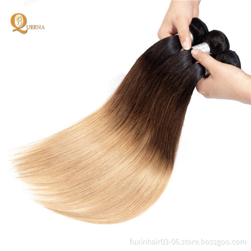 3 Tone Color Ombre Hair 1b/4/27 Closure With Human Hair Weave Bundles Ombre Hair Extensions